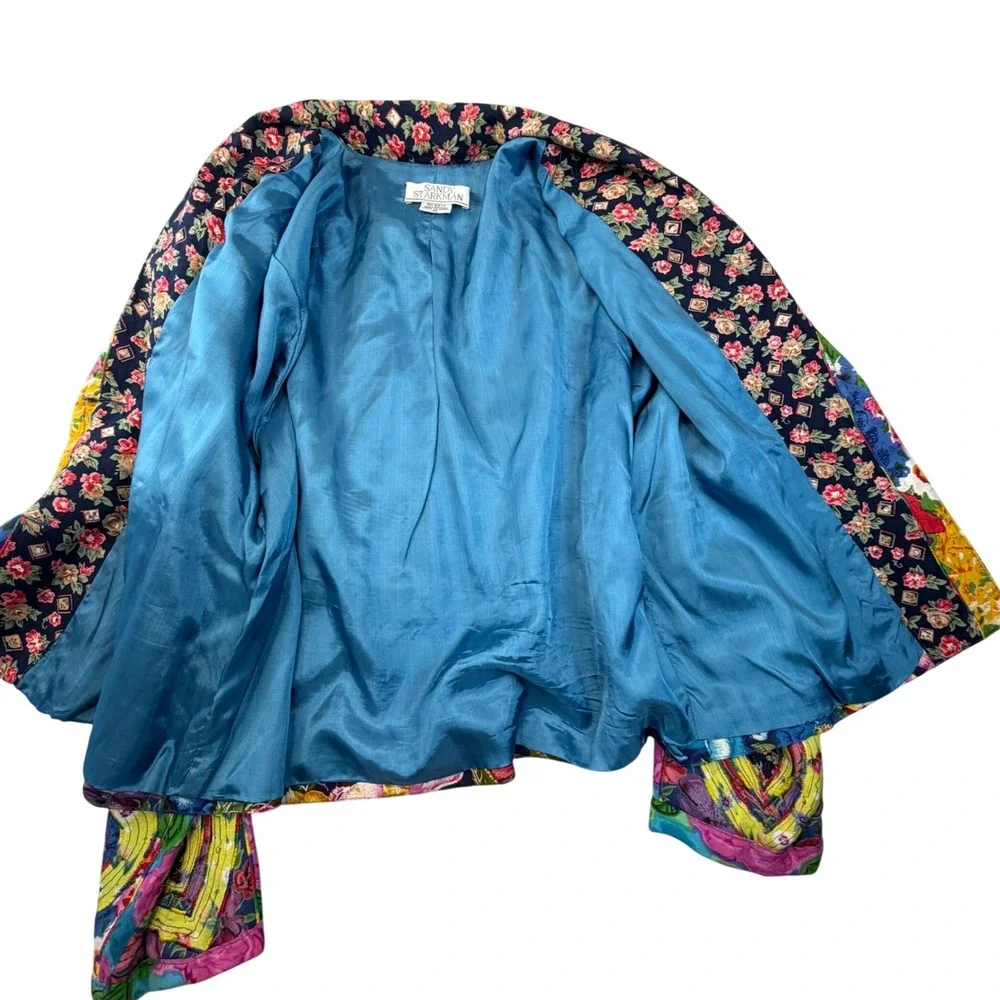 Sandy Starkman Art Jacket M Quilted Patchwork Hearts Floral Rayon Boho VTG - Picture 10 of 16